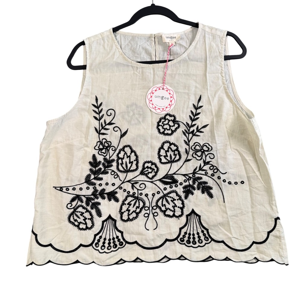 Umgee Embroidered Tank Top L Coquette Cottagecore Boho Scalloped Boutique NWT